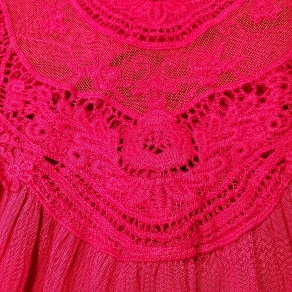 Torrid size 1 Fushia Rayon Long Sleeve Lace Boho Top Blouse RN 148862 - Picture 8 of 10
